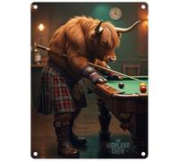 Small (150 x 200mm) Metal Sign - The Highland Crew (Bull playing Snooker)
