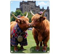 Small (150 x 200mm) Metal Sign - The Highland Crew - Cows Kissing