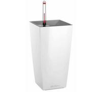 Small 18Cm Tall Planter, White High-Gloss Plastic Self-Watering Plant Pot For Indoor Plants Lechuza Mini Cubi L9 W9 H18 Cm