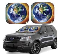 Small 2 Piece Windshield Sun Shade - Foldable Sun Shield Cosmic Earth Print Heat Protector for Front Window, for Auto