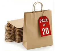 SMALL 20 Pcs Paper party bags for kids party - Gift carrier with twisted handles - Brown gift bag Perfect for Easter, Anniversary, Kids Birthday, Weddings, Baby Showers (31×21×11 CM)