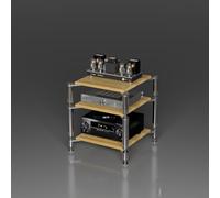 Small 3-Tier Audio Tower, Media Stand for DVD Players, Compact Desktop AV Rack, Wooden Stereo Support Furniture, Ideal for Living Room & Home Theater, Wood Color