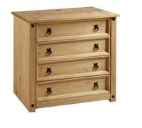 Small 4 Drawer Solid Pine Chest Rustic Mexican Wooden Storage Unit
