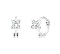 Small 4 Paddle Flower Solid S925 Huggie Earrings 14k gold over sterling silver hypoallergenic hoop Helix Cartilage Ear Lobe Clear Black CZ Diamond Earrings, 11mm, Sterling Silver, No Gemstone