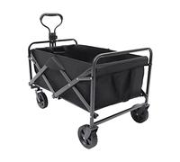 Small 5-Inch Rubber Wheel Folding Wagon, Portable Outdoor Camping Cart, Black, Compact Collapsible Utility Trolley for Garden, Picnic, Travel, Families & Campers