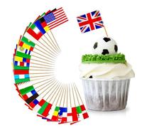 Small 50 Different World Toothpick Flags Little Cake Toppers for VJ Day Cakes Decorations,100pcs Mini Nations Flags On Cocktail Sticks for Sandwich Food Cupcake Toppers World Cup Pub Royal Event