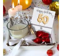 Small 50th Birthday Gold Balloons Gift Hamper - Cubic Zirconia Bracelet, Chocolates & Candle