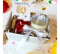 Small 50th Birthday Gold Balloons Gift Hamper - Cubic Zirconia Earrings, Chocolates & Candle