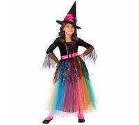 (Small (6), Black) Spider Witch Sorceress Web Halloween Fancy Dress Kids Girls Costume