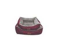 (Small - 60 x 50cm) HugglePets Luxury Plush Dog Lounger - Red & Grey