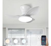 Small 65cm Fan Lights Ceiling for Bedroom, LED Ceiling Fans with Dimmable Lamps and Remote Silent 6 Speeds with Timer, Indoor Reversible Led Ceiling Fan Light for Living Room Lounge Kitchen-White