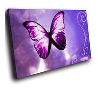 Small A262BB Framed Canvas Print - Modern Wall Art - HD Quality Picture - 100% Guaranteed - Neon Pink Purple Butterfly - Living & Bedroom Home Décor with Easy Hang Guide - 40cm x 30cm - WOYW