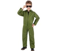 (Small (Age 4-6)) Kids Unisex Green Boiler Suit Costume