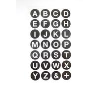 Small Alphabet A-Z Stickers, White Letters on Black 18mm (0.7 inch) Round Circular Sticky Labels