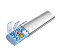 Small aluminum alloy box with multiple compartments for organized storage and quick access to various pills