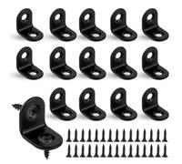 Small Angle Brackets, 16pcs L Brackets, Stainless Steel Corner Bracket for Wood, Right Angle 90 Degree Bracket with 32 Screws for Furniture Desk Table Shelf Corner Braces (20 x 20mm, Black)