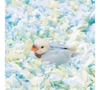 Small Animal Bedding, Bird Cozy Nesting Cotton Paper Material, Enhance Breeding Environment, Low Dust Odor Control for Birds Parrots Parakeets Guinea Pigs Rabbits Hamsters 0.92lb (Yellow and Blue)
