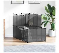 Small Animal Cage Black PP Steel 142x74x93 cm Spacious Pet Playpen with Platform
