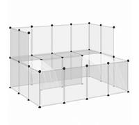 Small Animal Cage Transparent 143x107x93 cm PP and Steel | Platform, 2 ladders, water- panels, wood hammer included, stackable panels, steel frame stability