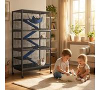 Small Animal Cage with Rolling Stand, Large 6-Tier Rat and Ferret Cage with 6 Doors, Removable Tray, Ramps & Hammock, 150cm Tall Metal Critter Habitat for Chinchilla, Guinea Pig, Indoor Rabbit