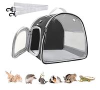 Small Animal Carrier Bag, Upgraded Portable Guinea Pig Carriers, Transparent Hamster Carrying Case, Reptile Rat Rabbit Bearded Dragon Hedgehog Carrier Bag for Travel, Hiking, Walking, Outdoor (Black)