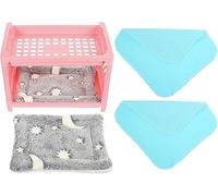 Small Animal Corner Nest Multi-function Hamster Bed with Detachable Double-layer Hideout for Guinea Pig Bunny Chinchilla Cage, Rose Pink