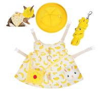 Small Animal Costume Set Banana Print Harness Vest with Leash | M Size, Cotton Set with Mini Hat Bag and Rabbit Brooch, for Guinea Pigs and Rats