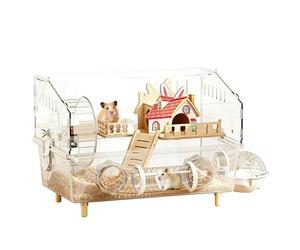 Small Animal Habitat, Wooden Cage, Hamster House with Clear Acrylic Design for Hedgehog Chinchilla Guinea Pig Gerbil Mouse Activity Rest Sleeping Play, Top Pet Shelter for Adults Family Friends