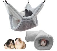 Small Animal Hammock with Tunnel, 2-in-1 Guinea Pig Hammock, Hamster Hanging Bed and Hideout, Soft Cloth Play Tube for Rats, Chinchillas, Ferrets, Cozy Cage Accessories for Sleeping and Playing (gray)