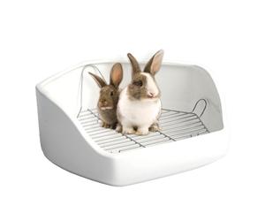 Small Animal Litter Box - Pentagon Corner Toilet Pan, Cage Waste Basin, Removable Wire Floor Grid, Sanitary Indoor Habitat Management, Pet Hygiene Accessory for Rabbits and Poultry