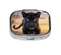 Small Animal Panther Printed Pill Organizer Daily,Portable Metal Travel Pill Case Box for Purse and Pocket
