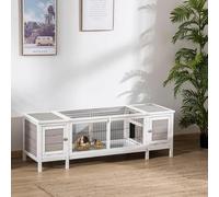 Small Animal Playpen Cage - Indoor Use - Multifunctional Use - Assembly Required - Color: White, Gray - Material: Fir Wood, Steel - Package Includes: 1 X Rabbit Hutch - 1 X Manual
