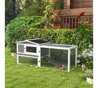 Small Animal Playpen Cage - Large Main House With Run- Metal Fence Keeps Predators Out - Color: Light Gray, White, Black - Material: Fir Wood - Package Includes: 1 X Outdoor Rabbit Hutch - 1 X Manual