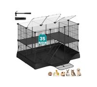 SONGMICS 2-Tier Small Animal Playpen Cage with Waterproof Mat, Top and Side Door, for Rabbits, Guinea Pigs, 35 Panels, 93 x 63 x 61.5 cm, Ink Black LPI016BH01