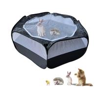 Small Animal Playpen with Zippered Mesh Cover - Portable Foldable Chicken Brooder Box, Indoor Outdoor Enclosure for Guinea Pigs, Bunny, Rabbits, Ferrets, Chinchillas, Kittens (Black)