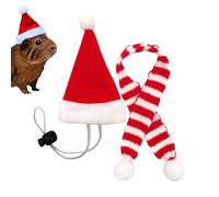 Small Animal Santa Costume - Tiny Holiday Hat | 7x11cm Hat and 2x30cm Scarf Fabric Set with Adjustable Strap, Festive Outfit for Hen Rabbit Kitty Puppy Lizard, Christmas Farm Decor