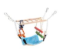 Small Animal Swing & Hammock Set | Cotton Rope Climbing Toy for Parrots/Ferrets/Small Pets | 3 - in - 1 Hanging Net with Wooden Sticks | Cage Accessories for Mental & Physical