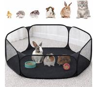 Small Animals C&C Cage Tent, Breathable & Transparent Pet Playpen Pop Open Outdoor/Indoor Exercise Fence, Portable Yard Fence for Guinea Pig, Rabbits, Hamster, Chinchillas and Hedgehogs (Black)