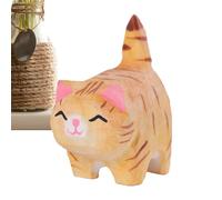Small Animals Pet Decor - Animal Wood Carvings Cat Statue, Wooden Cat Ornament | Sculpture Desk Decoration, Cute Tabby Cat Statues Home Decor Art Carving Work Table Decoration Living Room Deco