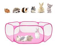 Small Animals Playpen Breathable Portable Pet Cage Tent Pop-Up Exercise Yard Fence Folding Play Pen Outdoor Indoor Sports Tent for Guinea Pig, Rabbits, Hamster, Chinchillas and Hedgehogs (Pink)