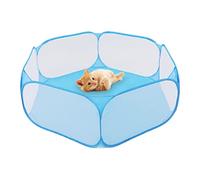 Small Animals Playpen, Foldable Kitten Tent Playpen Breathable Bunny Enclosure Cage Portable Cat Birthing Nesting Box for Rabbits Guinea Pig Hamster (Blue)
