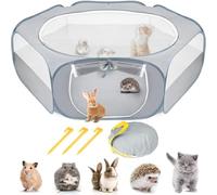 Small Animals Playpen,Portable Pet Playpen Foldable Exercise Fence Pop up Play Yard Water proof Breathable Pet Playpen Indoor with Side Door (Gray)