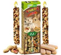 Small Animals Rabbits Twin Pack Hamster Two Sticks Food Biscuits amd Nuts Flavor Natural Gnawing Nibbling Nutritious Snacks Guinea Pig Rat Mouse Gerbil Rodents Pet Vegetable Foods Chew Treats