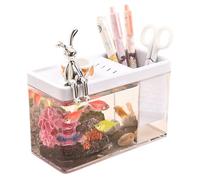 Small Aquarium Clear Mini Fish Tank for Betta Snails Crab and Starfish Table Decoration Creative Pen Holder for Home and College Dorm