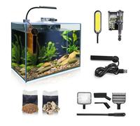 Small Aquarium Starter Kit, 2.6 Gallon Glass Betta Fish Tank with Heater Self Cleaning System Efficiency Filter Bright Light Rocks Gravel Cleaning Tool Set, Leak-Proof Ultra-Clear Rimless Desktop Tank