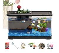 Small Aquarium Starter Set - Complete Set with LED Lighting & Decoration, Highly Transparent Glass Aquarium Decoration Set for Desk, Living Room, Student Room