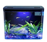 Small Aquarium Tank 1.3 Gallon, Clear Desktop Fish Tank with 3 Layer Filter & LED Light, Self-Cleaning Home Decor for Betta Fish, Shrimp, Goldfish (Black)