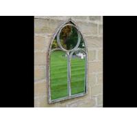 Small Arch Window Mirror, Rustic Wall Hung Chapel Style Distressed Metal Frame Indoor Outdoor Garden Mirror