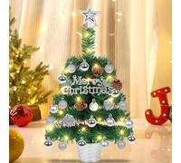 Small Artificial Christmas Tree with Lights,Mini Christmas Tree with Star Topper, Mini Pine Tree Battery Operated, Fake Trees with All Ornaments for Desktop Tabletop 50cm