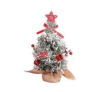 Small Artificial Desktop Christmas Tree with Cloth Bag Base, 11.8 inch Mini Snowflake Christmas Tree Including Christmas Candy Cane, Golden Fruit, Tennis Ball for Home Party Decoration.
